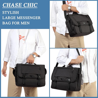 Messenger Bag Men, ChaseChic Business Satchel Briefcase Shoulder Black