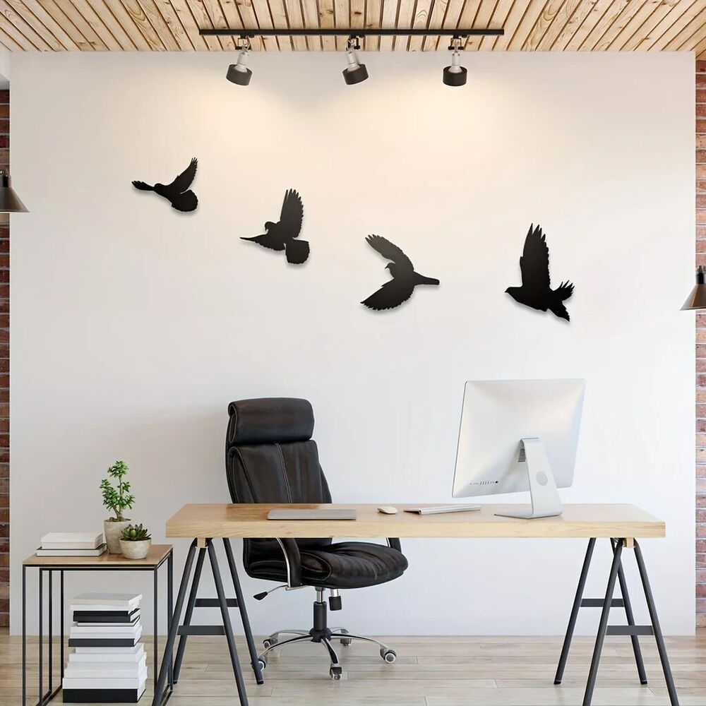 Black Birds Metal Wall Decor, 4pcs Birds Metal Wall Art Decorative Metal Art