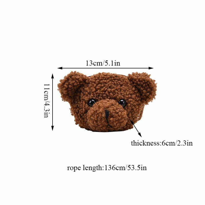 Women Shoulder Bag Girl Bear Soft Plush Crossbody Handbag Mini Purse 13.5x6x11cm