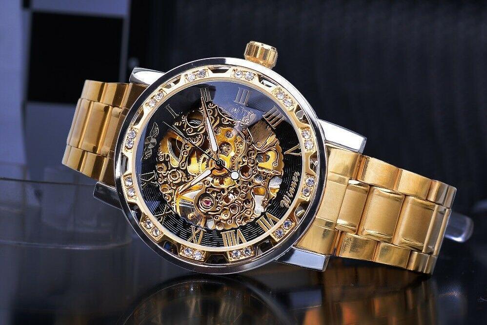 Men's Watches Skeleton Watch Mechanical Movement Stainless Steel Transparent Uk