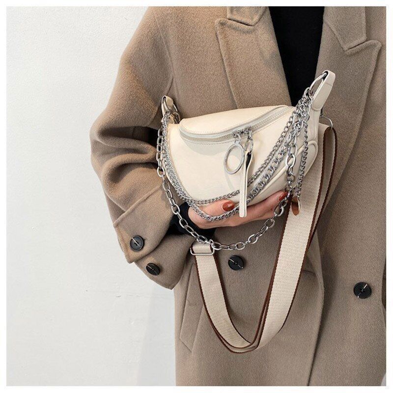 Chain Waist Belt Bag Women Leather Crossbody Fashion Phone Pack Purse Ladies