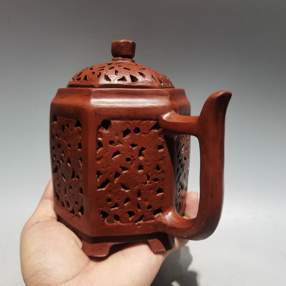 Vintage Chinese Yixing Purple Clay Teapot Zisha Ceremony Carving Collectible Art