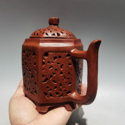 Vintage Chinese Yixing Purple Clay Teapot Zisha Ceremony Carving Collectible Art