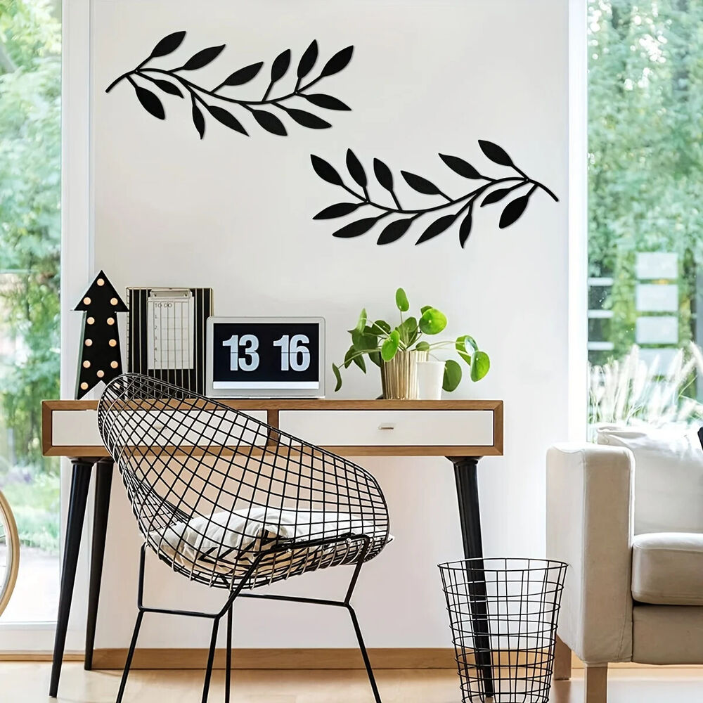 2pcs, Modern Iron Tree Branch Leaf Wall Sculpture - Wall Hanging Decorative