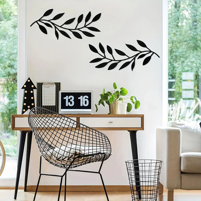 2pcs, Modern Iron Tree Branch Leaf Wall Sculpture - Wall Hanging Decorative