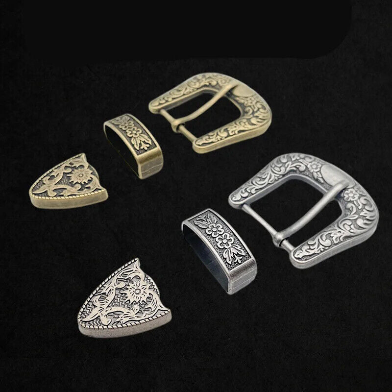 Women Belt Buckles 3Pcs Vintage Carved Metal Pin Jeans Waistband DIY Accessories