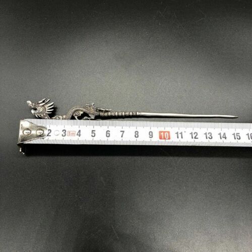 Chinese Old Tibetan silver Copper hand carved Dragon hairpin Statues