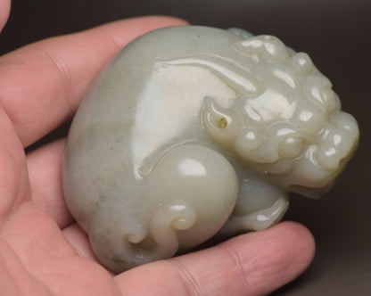 Chinese Antique Hetian Jade Carved Sculpture Exquisite Beast Statue Collections