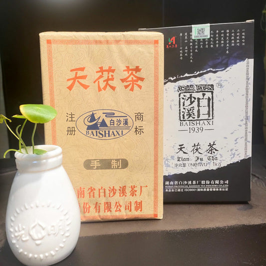 BAISHAXI Tian Fu Cha Anhua Golden Flowers Fucha Dark Tea 1000g Brick Fu Zhuan