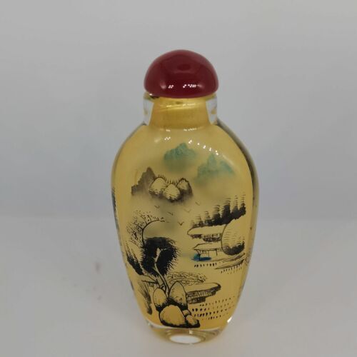 Chinese Old Beijing Glaze Inside Painting Landscape Exquisite Snuff Bottle Art