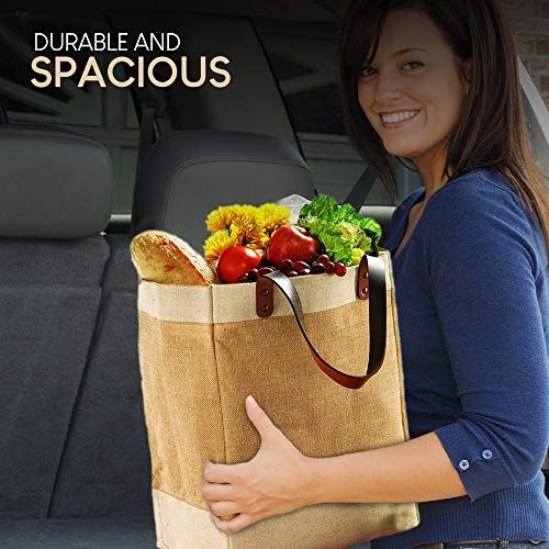 Reusable Jute French Market Tote Burlap Grocery Bags with X-Large, S-brown