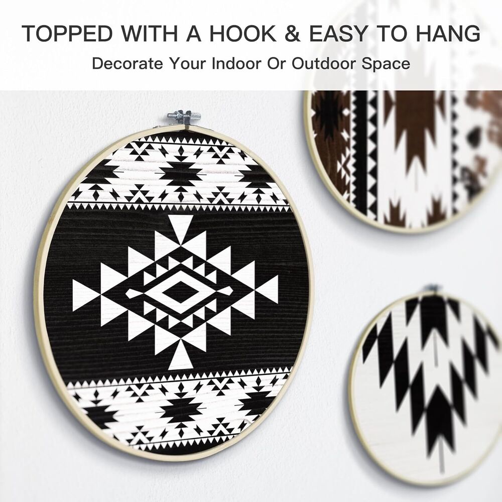 Wooden Wall Art Rustic Farmhouse Theme Round Home Decor Wall Mounted Set of 4