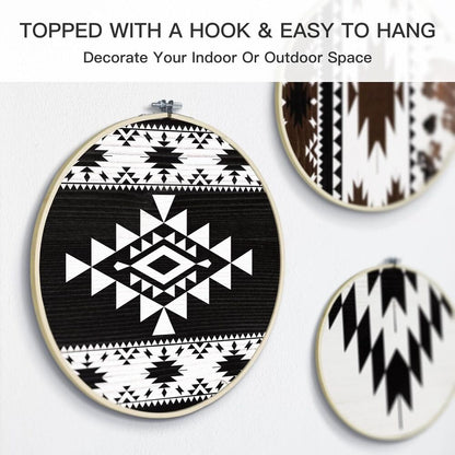 Wooden Wall Art Rustic Farmhouse Theme Round Home Decor Wall Mounted Set of 4