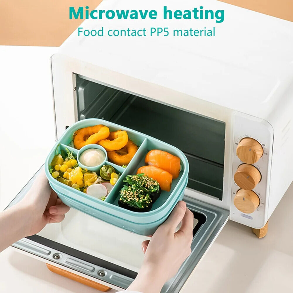 Bento Box 3 Layer Stackable Microwave Lunch Container Cutlery Set 21.5x14.5x10cm