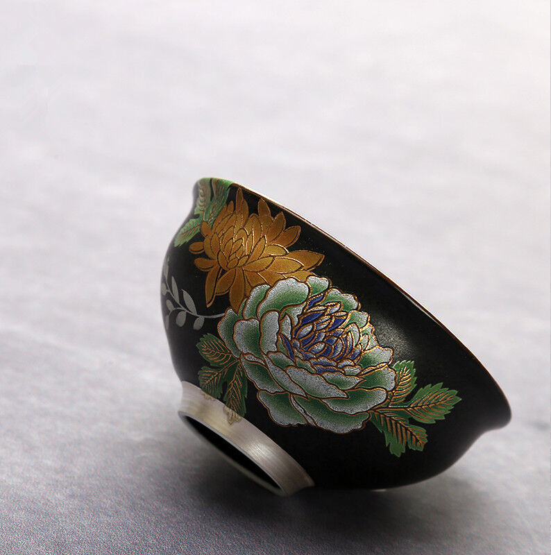Silver Cup Flower Relief Cup Of Tea Chinese Porcelain Cup 999 Sterling Silver