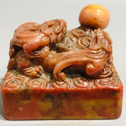 Chinese Natural Shoushan Stone Hand Carved Dragon Statue Seal Sealstone Rare Art
