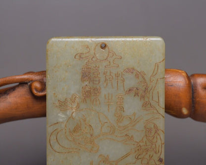 Chinese Natural Hetian Jade Carved Dragon Statue Figure Story Pendant Jewelry