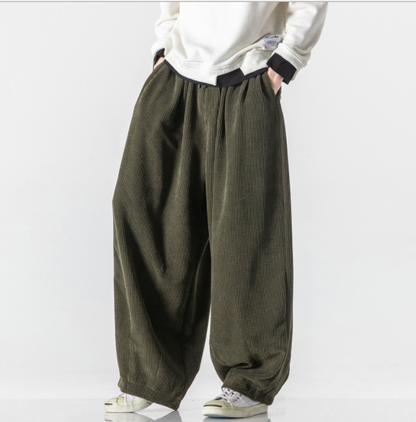 Men Corduroy Baggy Pants Kung Fu Loose Casual Harem Bottoms Hip Hop Trousers