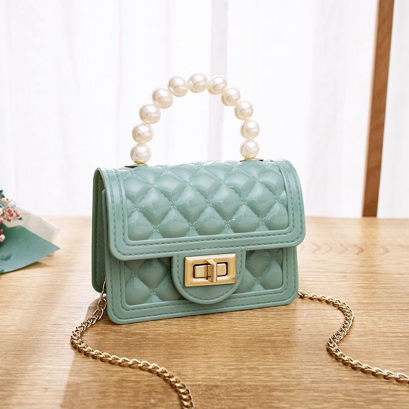 Women Bags Pearl Chain Pvc Mini Jelly Shoulder Bags Traveling Square Jelly Bag