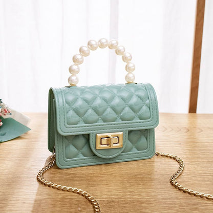 Women Bags Pearl Chain Pvc Mini Jelly Shoulder Bags Traveling Square Jelly Bag