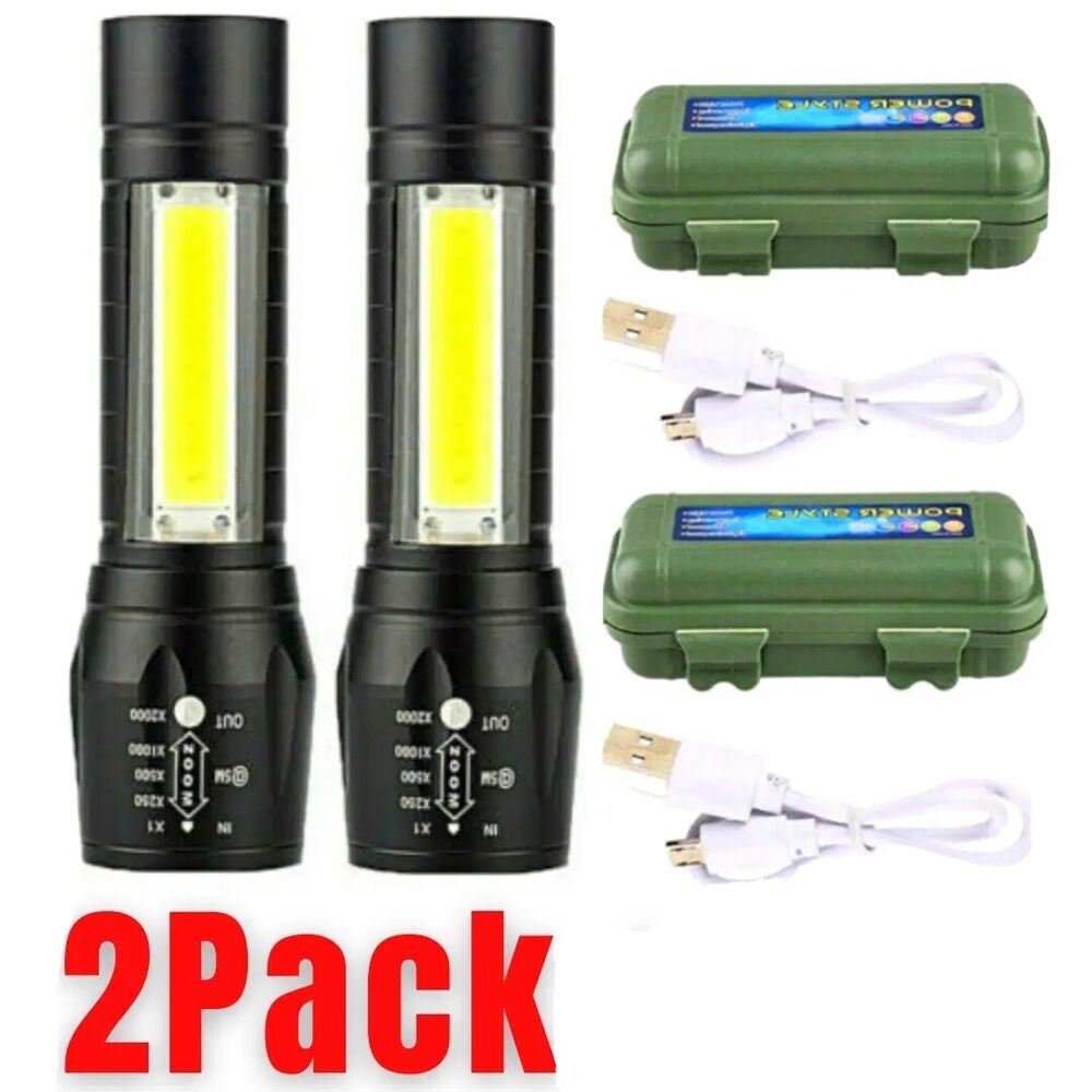 2 Linternas Alta Potencia Batería Poderoso Linterna Tactica LED Recargable +Box