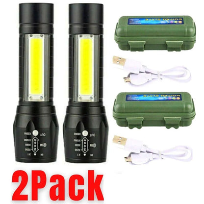 2 Linternas Alta Potencia Batería Poderoso Linterna Tactica LED Recargable +Box