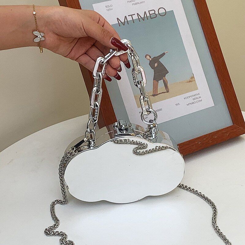 Cloud Shape Bag Silver Shoulder Purse Crossbody Bag Luxury Handbag 17*10.5*4.5CM