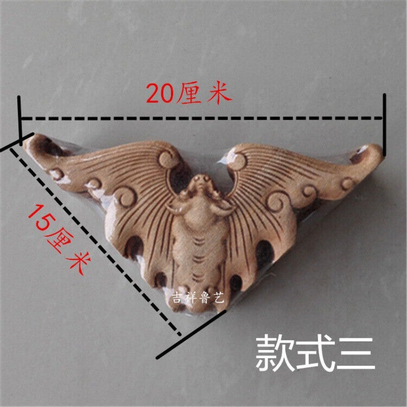 Chinese Hand Carved Statue Camphor Wood Bat Triangle Decal Wall Sculpture