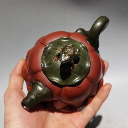 Chinese Yixing Purple Clay Teapot Zisha Ceramic Fine Frog Lotus Leaf Teaware Art