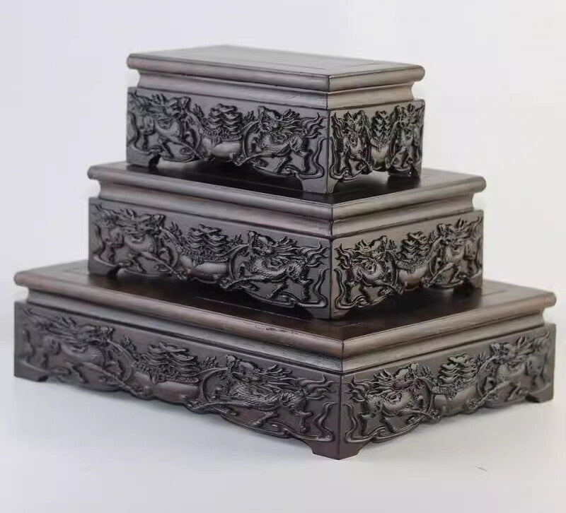 Ebony Wood Chinese Kylin Display Base Stone Figure Statue Art Bonsai Home Rack
