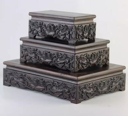 Ebony Wood Chinese Kylin Display Base Stone Figure Statue Art Bonsai Home Rack