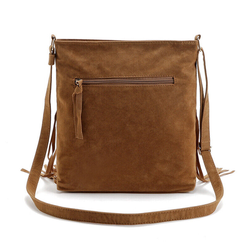 Women Cross Body Shoulder Bag Suede Fabric Rivet Tassel Bag Outdoor Travel