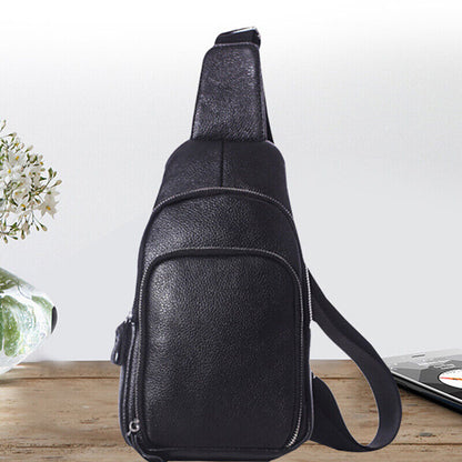 Sling Backpack Men's Genuine Leather Crossbody Chest Bag Casual Sport Daypack