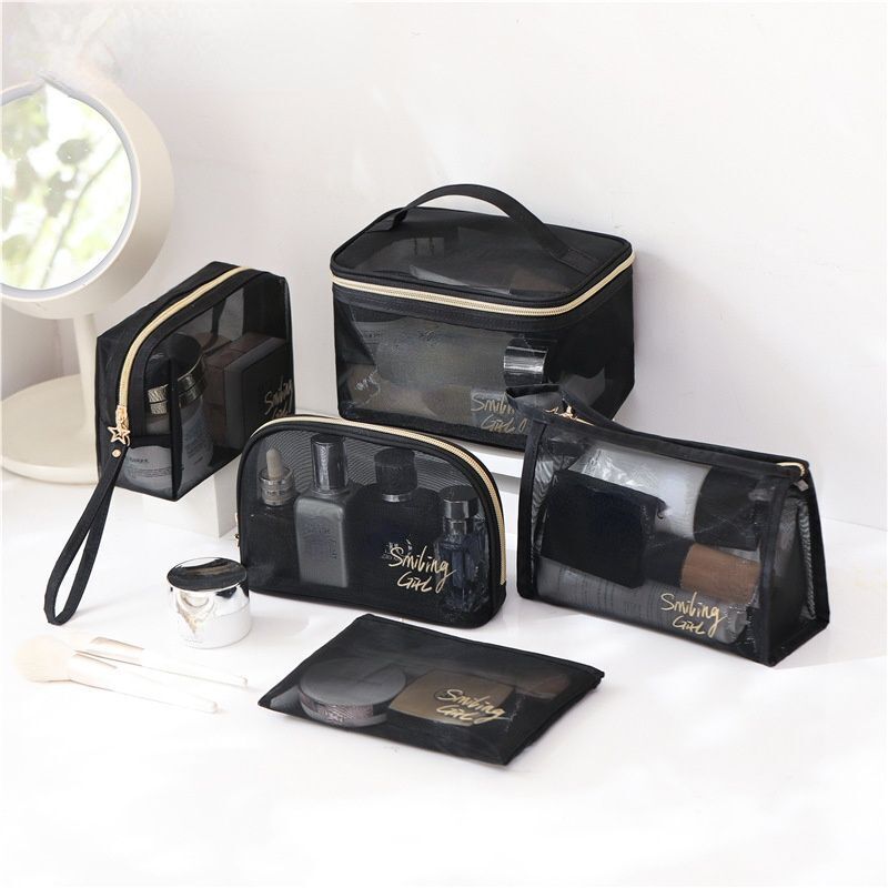 Mesh Cosmetic Bag Makeup Black Zipper Pouch Traveling Storage Toiletry Bags 1 PC