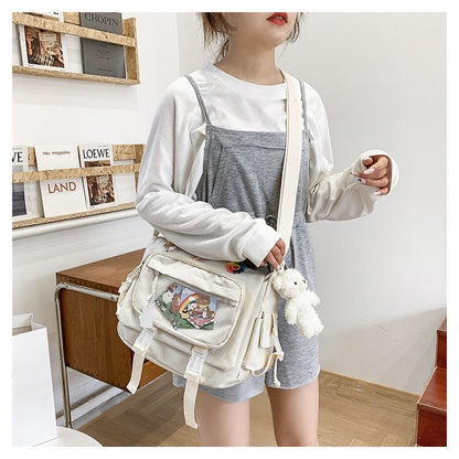 Transparent Pocket Messenger Bag Cartoon Badge Cute Bag Crossbody Shoulder Bags