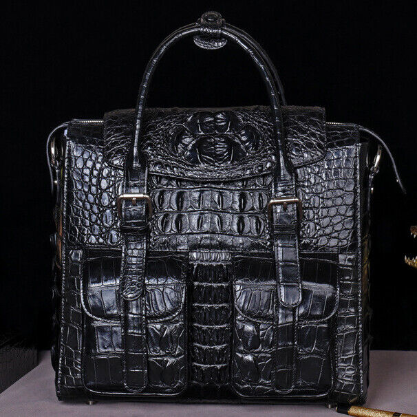 Handcrafted Siamese Alligator Skin Leather Mens Business Briefcase Sling Handbag