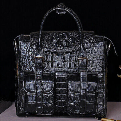 Handcrafted Siamese Alligator Skin Leather Mens Business Briefcase Sling Handbag