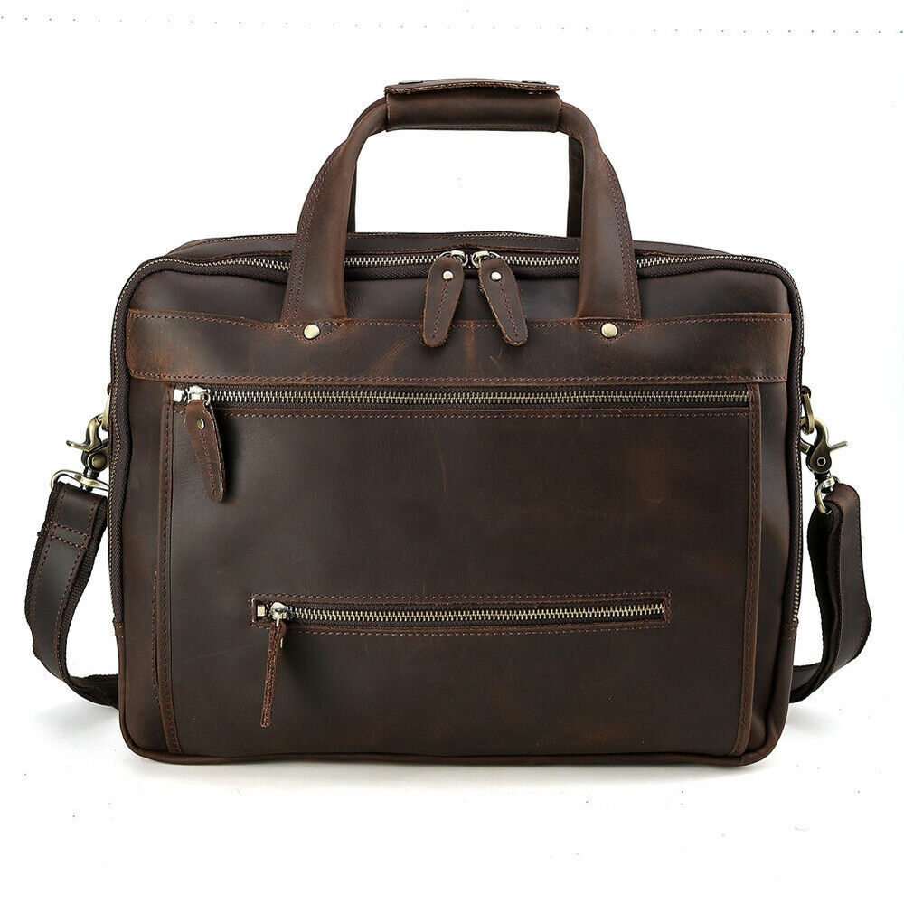 Vintage Men's Leather 15.6" Laptop Briefcases Luggage Shoulder Bags Tote Satchel