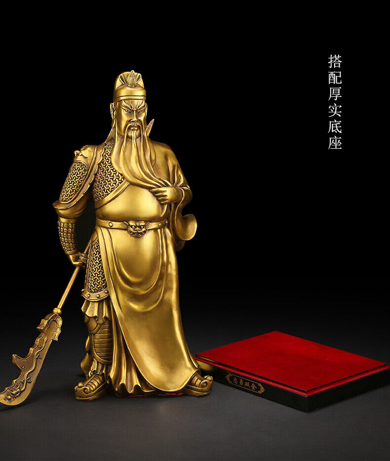 40cm,China brass Buddha Guanyu Guan gong Warrior God wealth Sword Stand Statue