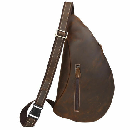 Vintage Men's Real Leather Shoulder Bag Sling Bag Chest Pack One Strap Backpack
