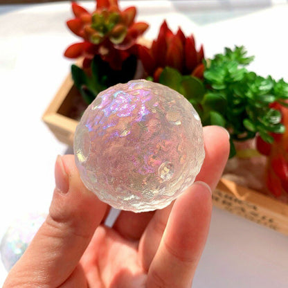 Crystal Quartz Stone Natural Angel Aura Moon Lunar Stone Model Ornaments 4cm