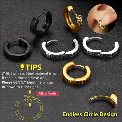 Earrings Men Women Stainless Steel Hoop Round Sterling Stud Norse Viking 1 Pair