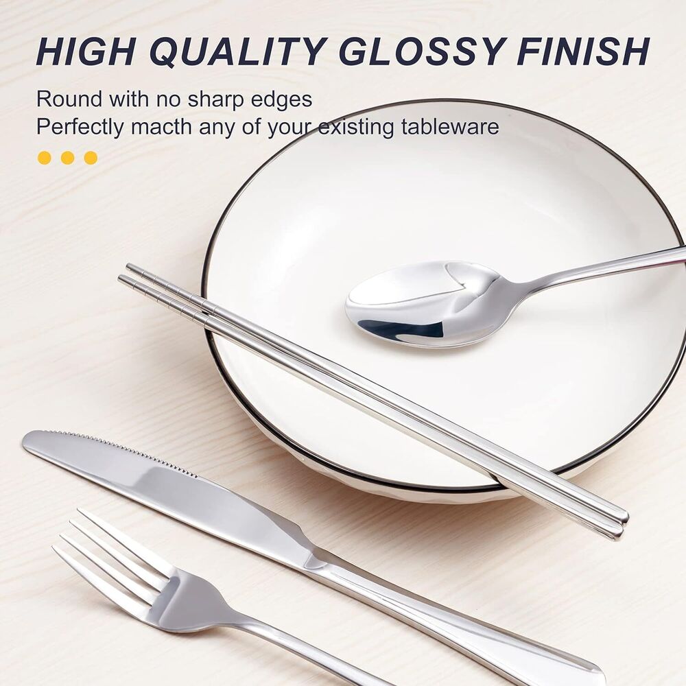 Stainless Steel Cutlery Set for Trip Camping Portable Case Utensils 8 Pieces