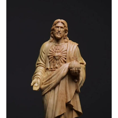 Home Decoration Religious Solid Wood Carving Wood Carving Jesus Statue