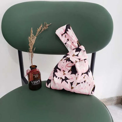 Japanese Style Portable Knot Wrist Bag Women Top Handle Tote Bag Simple Purses