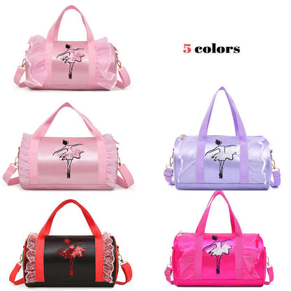 Girls Latin Ballet Dance Bags Ruffle Pink Barrels Shoulder Bag Handbag Potable