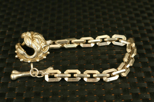 Chinese miao silver hand carved dog head statue bracelet Gift