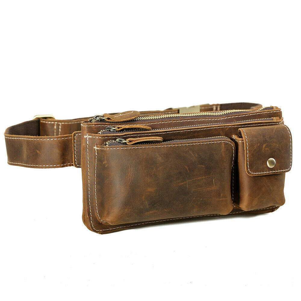 Mens Leather Waist Bag Fanny Belt Pack Sports Travel Running Pouch Sling Bum Bag
