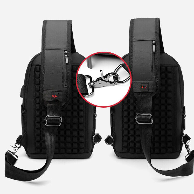Men's Sling Backpack Oxford cloth Waterproof Crossbody Bag Outdoor Sport Bag USB