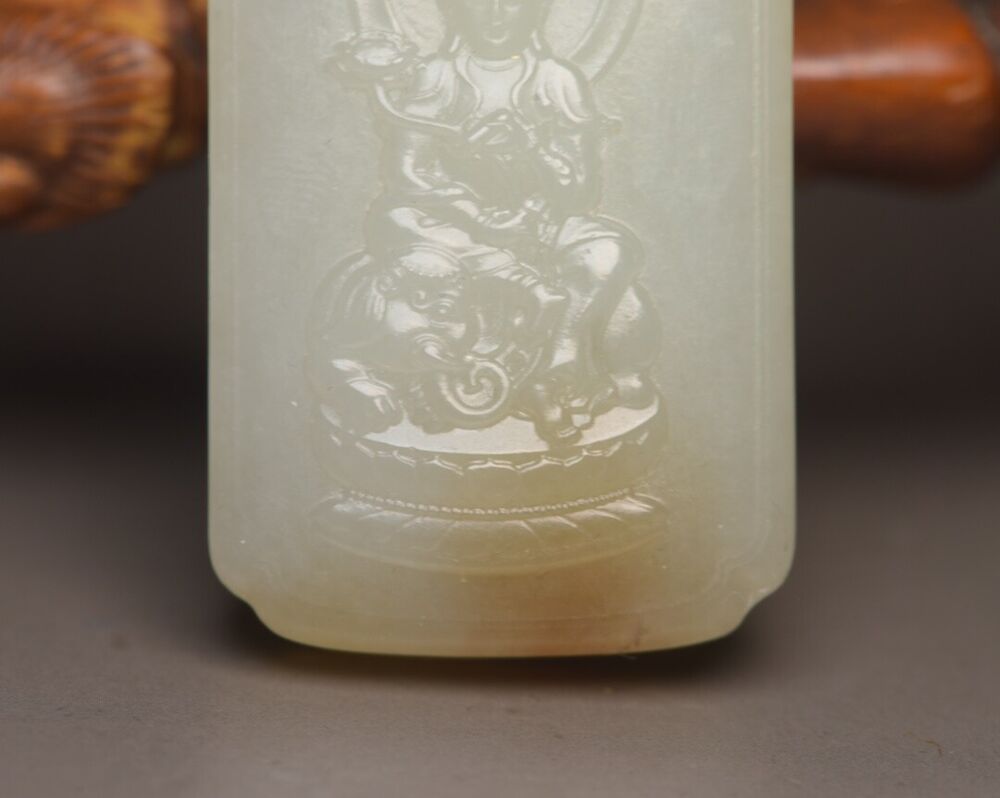 Chinese Natural Hetian Jade Carved Exquisite Dragon Guanyin Statue Lucky Pendant